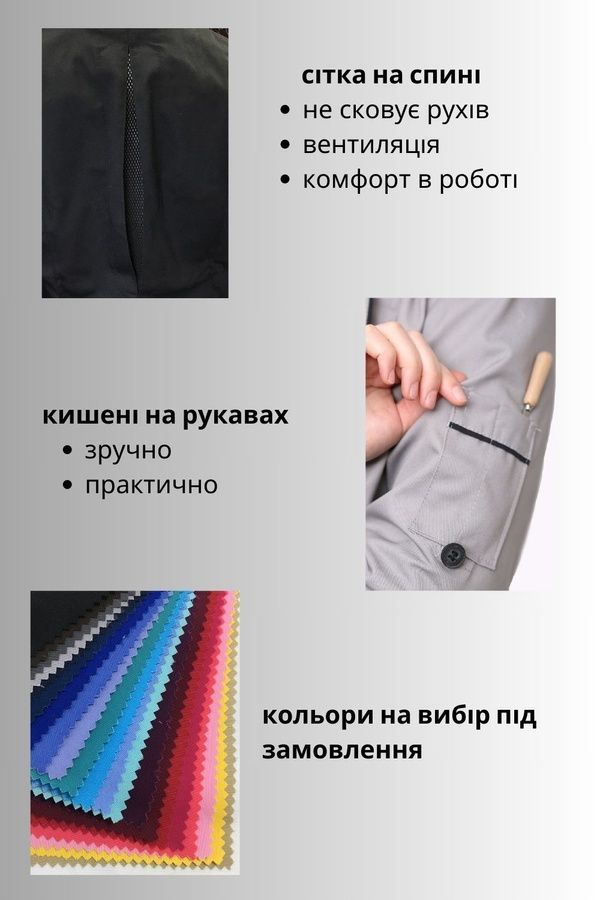 Кітель шеф кухаря на блискавці сітка на спині Косуха рукав 3/4 розмір 44 (44-74) котон сірий/чорний - Форма кухаря