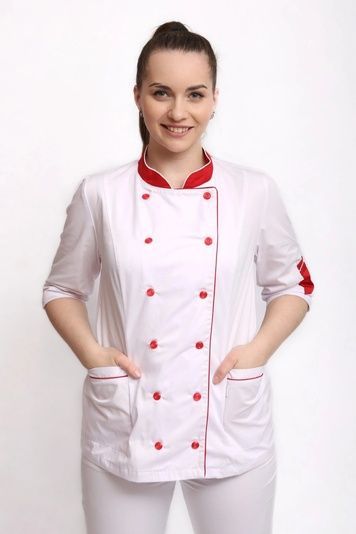 Кітель кухаря жіночий МР-3058 рукав 3/4 розмір 42 (42-64) котон білий/червоний - Форма кухаря