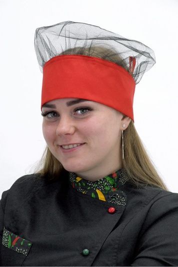 Поварской колпак с сеткой саржа красный/черный Соти велкро - Форма повара