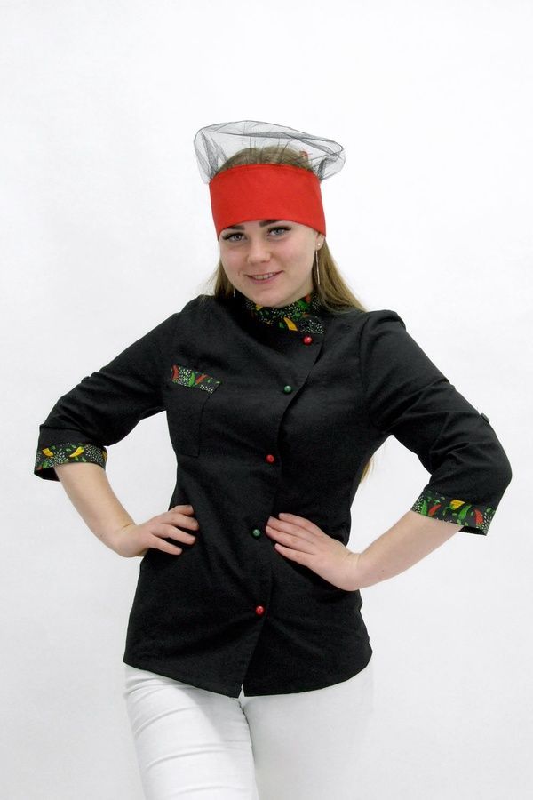 Поварской колпак с сеткой саржа красный/черный Соти велкро - Форма повара