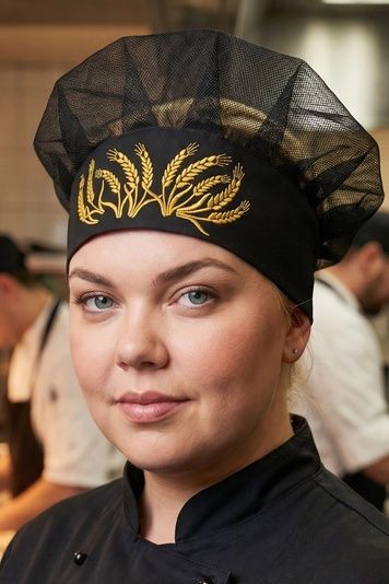 Поварской колпак с вышивкой "Колоски" и сеткой саржа черный Соти велкро - Форма повара