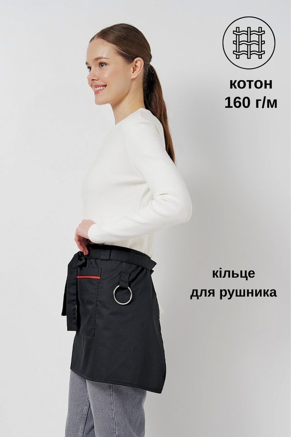 Фартук короткий Комфорт 70x40 Коттон черный/красный - Одежда для официантов и поваров