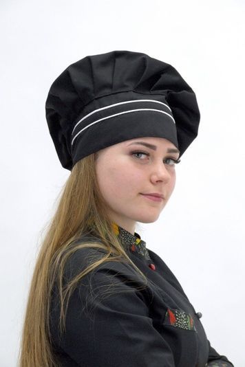 Поварской колпак батист черный/белый Ніна завязки - Форма повара