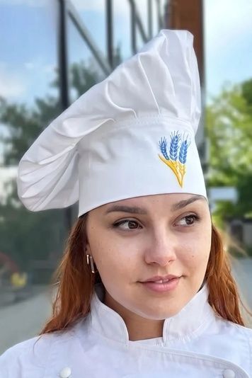 Колпак повара французский с вышивкой "Три колоска" саржа белый Амадін велкро - Форма повара