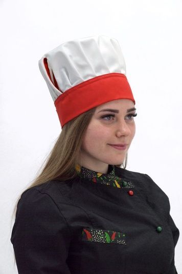Поварской колпак саржа белый/красный Танагра велкро - Форма повара